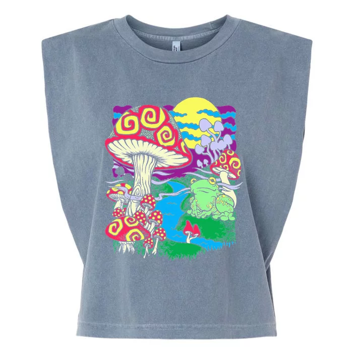 Mushroom dream Trippy Mushroom and frog hippie vinatge retro Garment-Dyed Women's Muscle Tee