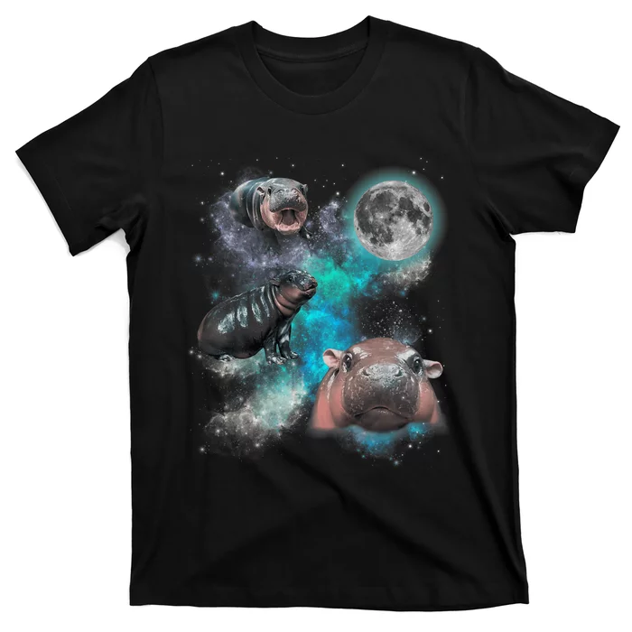 Moo Deng Three Moo Deng Moon Funny Hippo T-Shirt