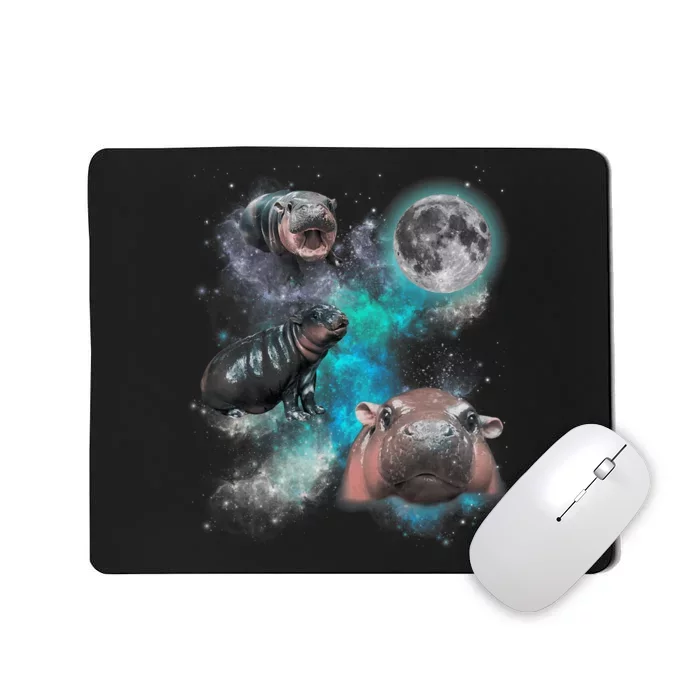 Moo Deng Three Moo Deng Moon Funny Hippo Mousepad