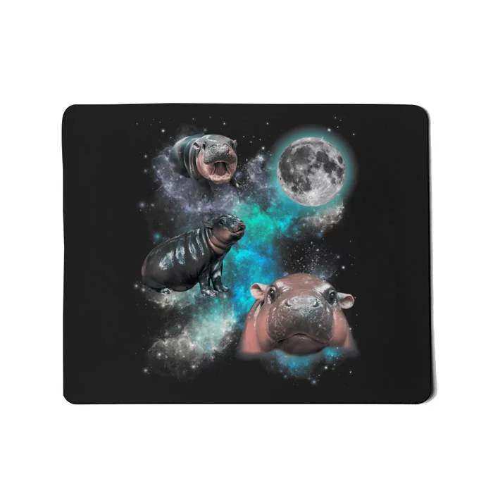 Moo Deng Three Moo Deng Moon Funny Hippo Mousepad