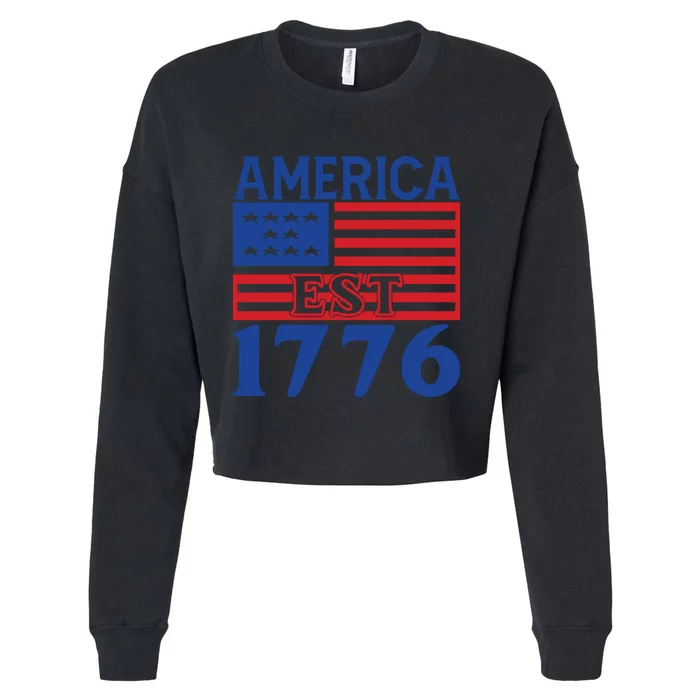 Memorial Day T  America Est Cropped Pullover Crew