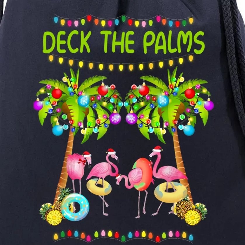 M3ed Deck The Palms Merry Xmas Christmas Flamingo Pajama Gift Drawstring Bag