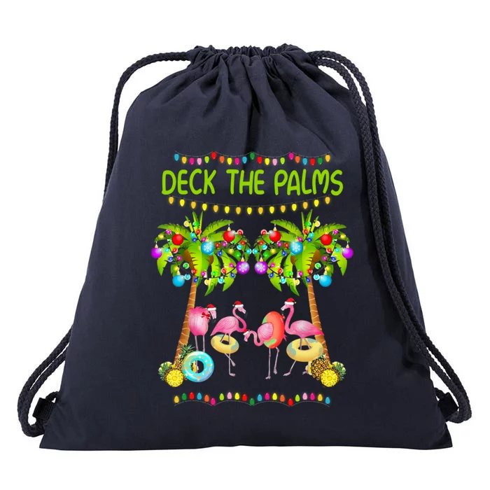 M3ed Deck The Palms Merry Xmas Christmas Flamingo Pajama Gift Drawstring Bag