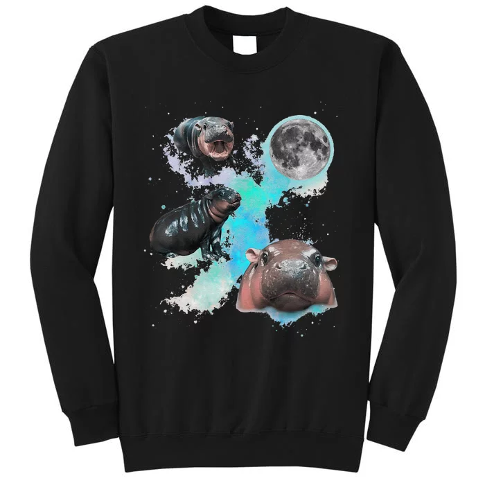 Moo Deng Three Moo Deng Moon Funny Hippo Gift Sweatshirt