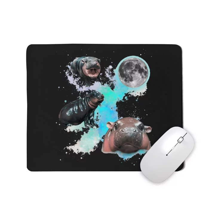 Moo Deng Three Moo Deng Moon Funny Hippo Gift Mousepad