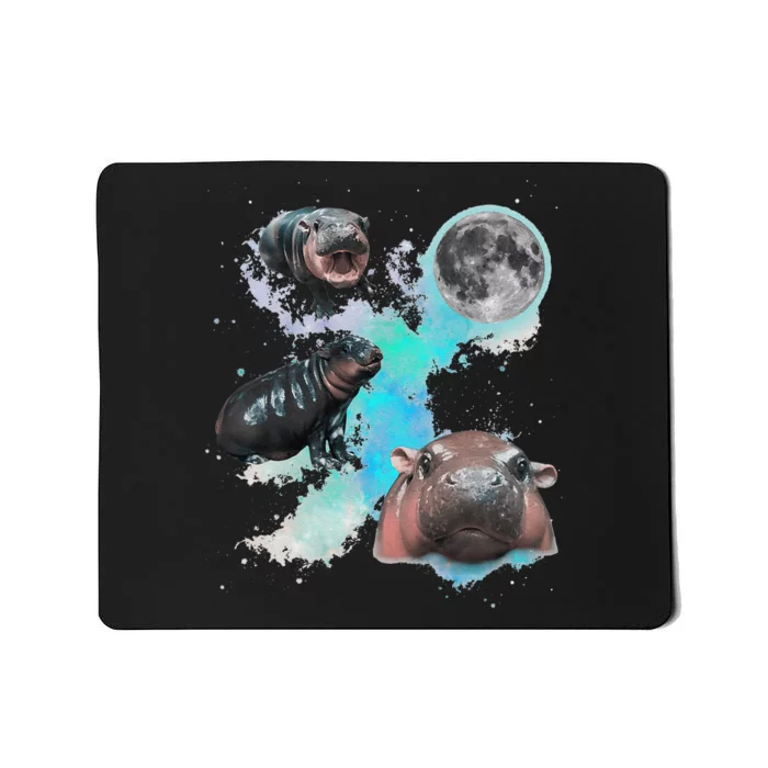 Moo Deng Three Moo Deng Moon Funny Hippo Gift Mousepad