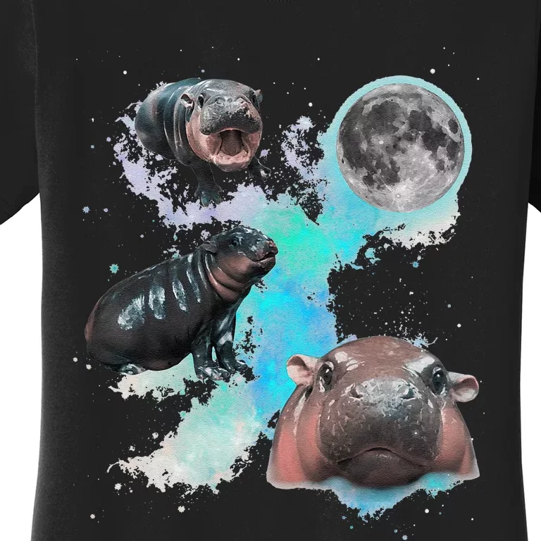 Moo Deng Three Moo Deng Moon Funny Hippo Gift Women's T-Shirt