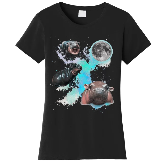 Moo Deng Three Moo Deng Moon Funny Hippo Gift Women's T-Shirt