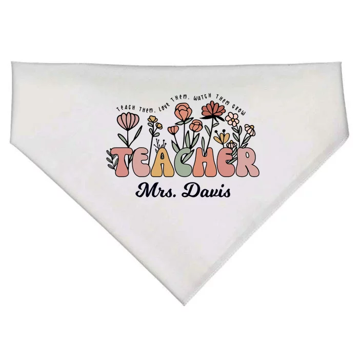 Mrs Davis Teacher Wildflower Back To School Gift USA-Made Doggie Bandana