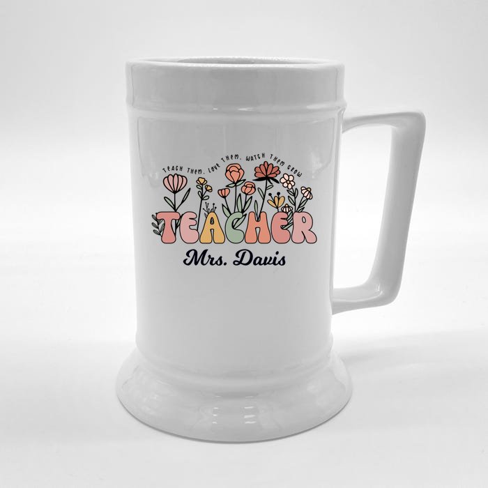 Mrs Davis Teacher Wildflower Back To School Gift Front & Back Beer Stein