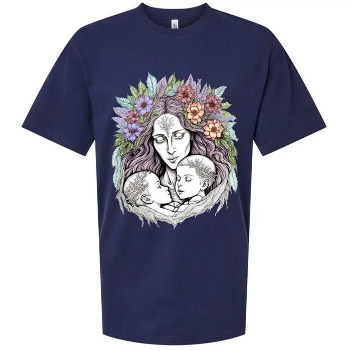 Mothers Day Twin Brothers Watercolor Design Cute Flowers Mom Gift Sueded Cloud Jersey T-Shirt