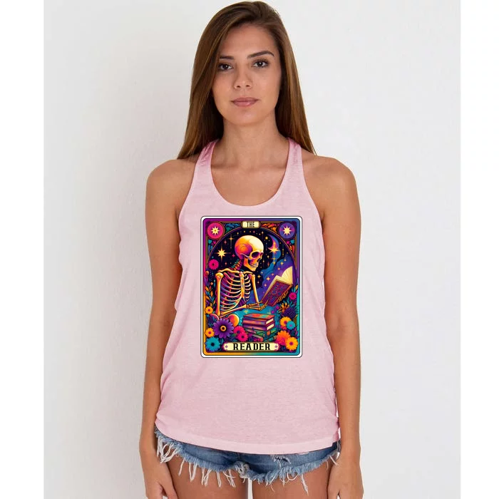 MotherS Day Teacher The Reader Tarot Card Skeleton Gift Women's Knotted Racerback Tank