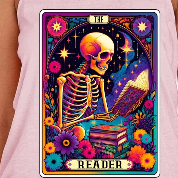 MotherS Day Teacher The Reader Tarot Card Skeleton Gift Women's Knotted Racerback Tank