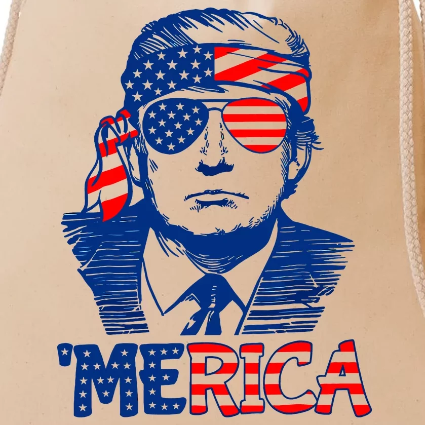 Merica Donald Trump 4th Of July Patristic American Flag Drawstring Bag