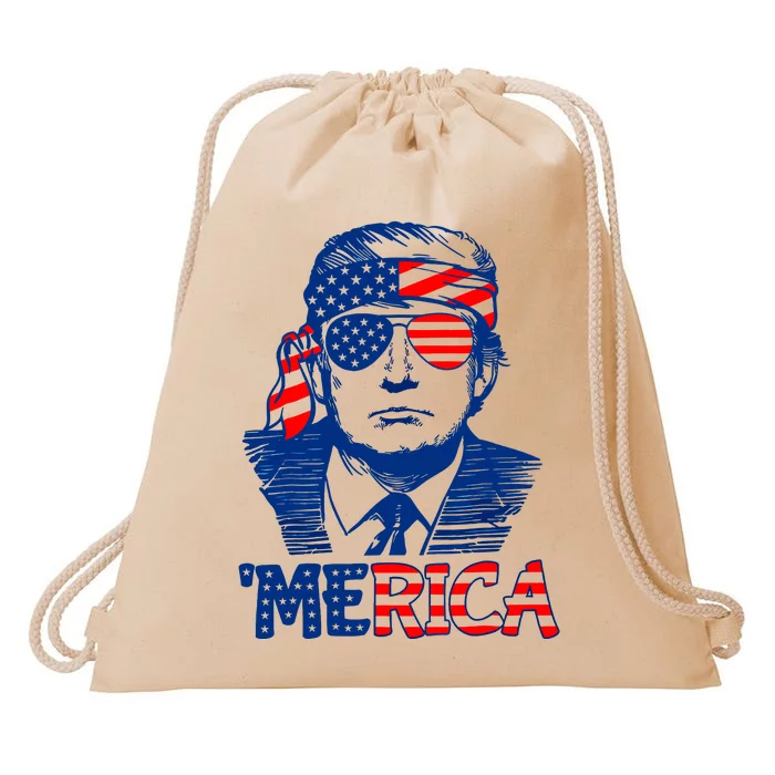 Merica Donald Trump 4th Of July Patristic American Flag Drawstring Bag