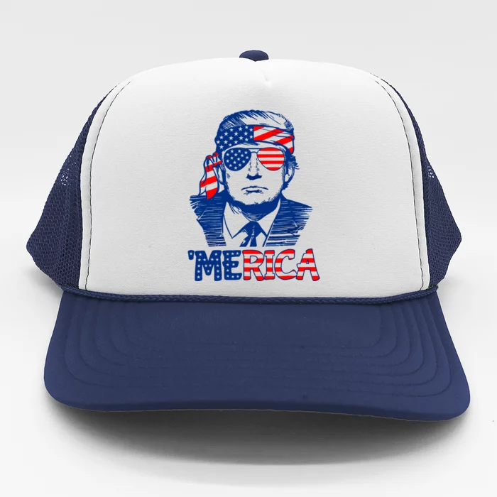 Merica Donald Trump 4th Of July Patristic American Flag Trucker Hat