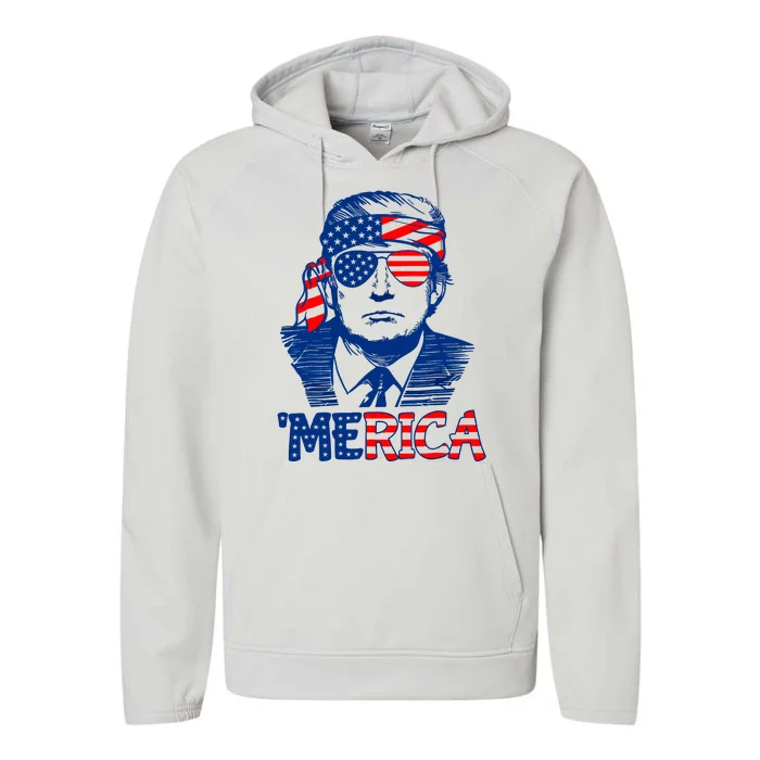 Merica Donald Trump 4th Of July Patristic American Flag Performance Fleece Hoodie