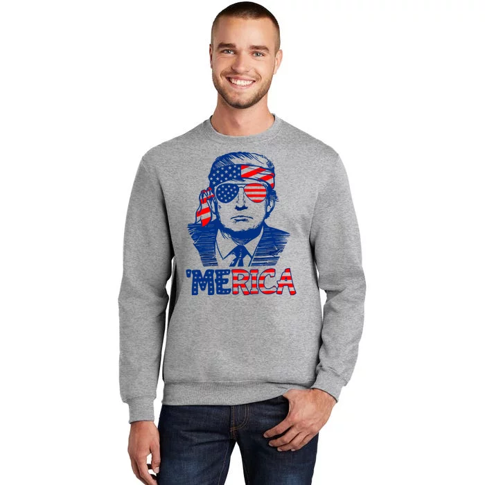 Merica Donald Trump 4th Of July Patristic American Flag Tall Sweatshirt