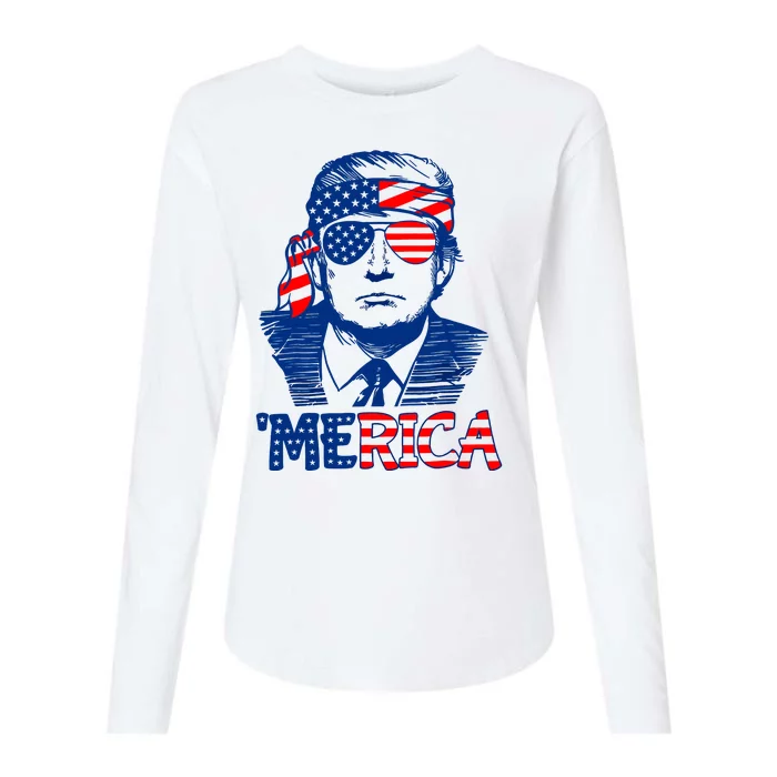 Merica Donald Trump 4th Of July Patristic American Flag Womens Cotton Relaxed Long Sleeve T-Shirt