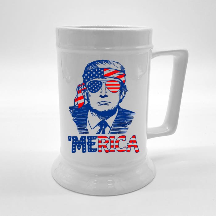 Merica Donald Trump 4th Of July Patristic American Flag Front & Back Beer Stein