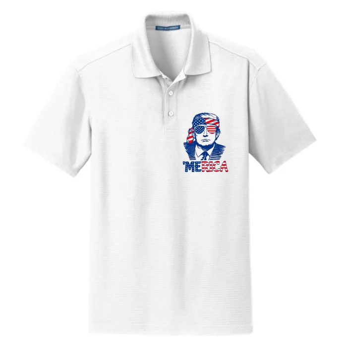 Merica Donald Trump 4th Of July Patristic American Flag Dry Zone Grid Performance Polo