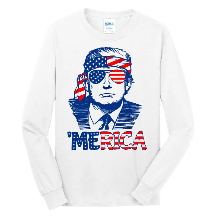 Merica Donald Trump 4th Of July Patristic American Flag Tall Long Sleeve T-Shirt