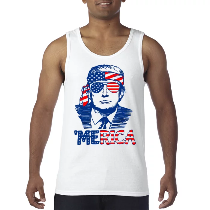 Merica Donald Trump 4th Of July Patristic American Flag Tank Top