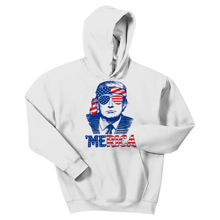 Merica Donald Trump 4th Of July Patristic American Flag Kids Hoodie