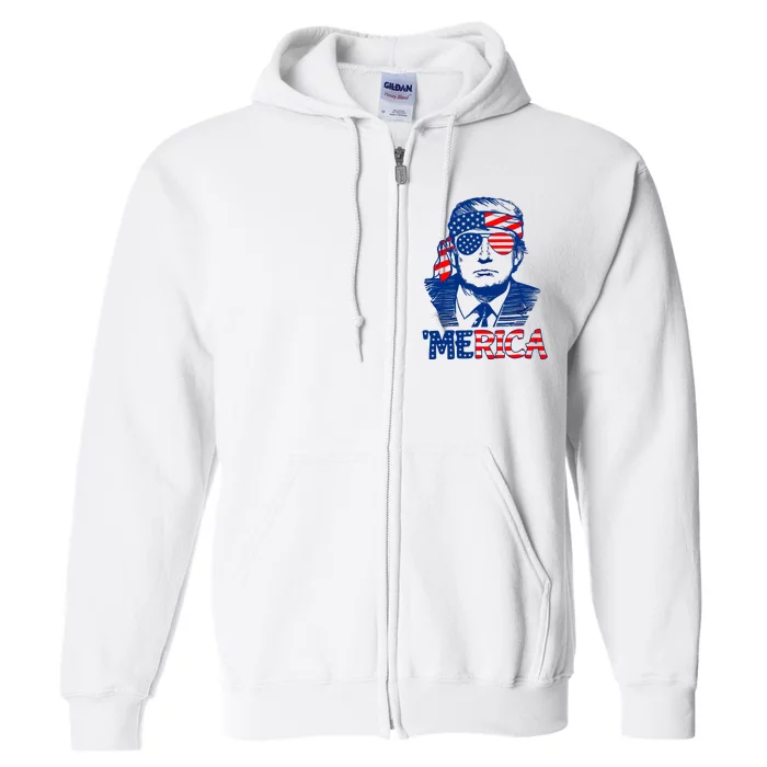 Merica Donald Trump 4th Of July Patristic American Flag Full Zip Hoodie