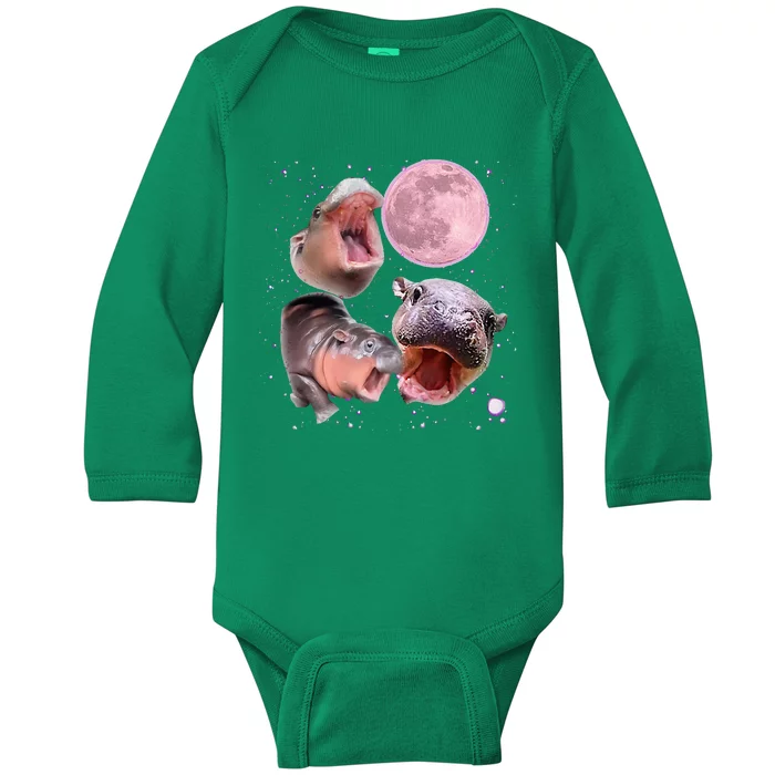 Moo Deng The Famous Baby Bouncy Pig Cute Baby Hippo Baby Long Sleeve Bodysuit