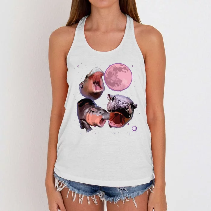 Moo Deng The Famous Baby Bouncy Pig Cute Baby Hippo Women's Knotted Racerback Tank