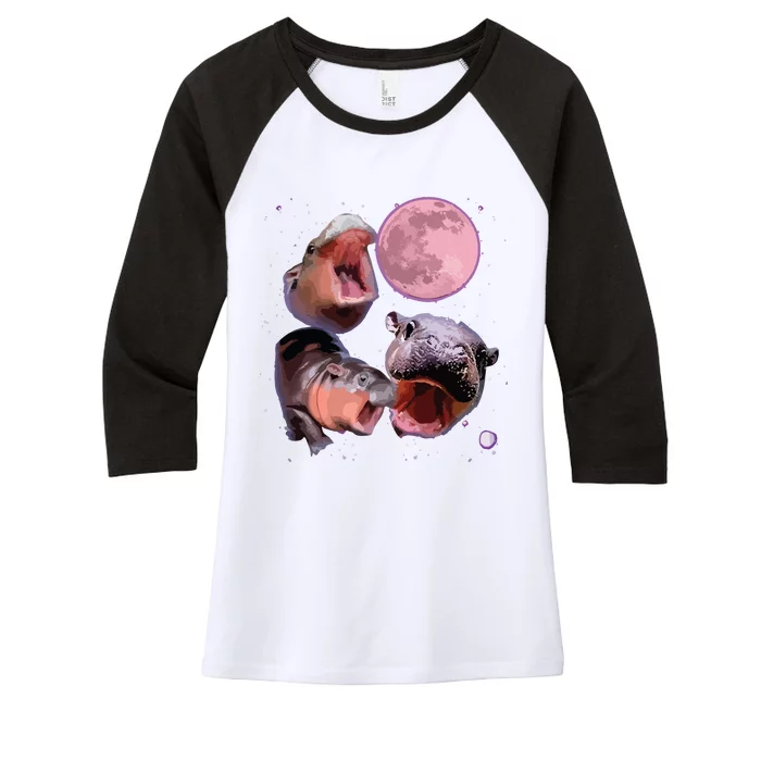 Moo Deng The Famous Baby Bouncy Pig Cute Baby Hippo Women's Tri-Blend 3/4-Sleeve Raglan Shirt