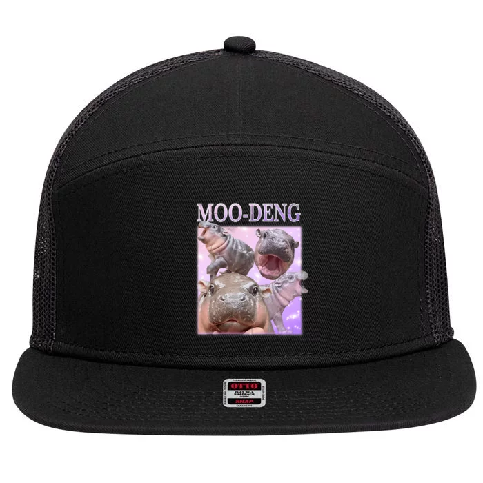 Moo Deng The Famous Baby Pigmy Hippo Moodeng 7 Panel Mesh Trucker Snapback Hat