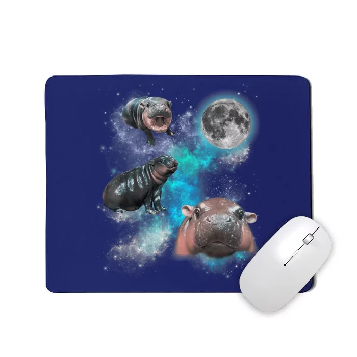 Moo Deng Three Moo Deng Moon Funny Hippo Universe Galaxy Mousepad