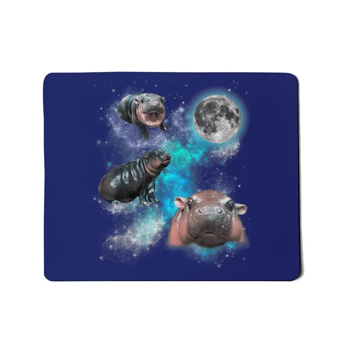 Moo Deng Three Moo Deng Moon Funny Hippo Universe Galaxy Mousepad