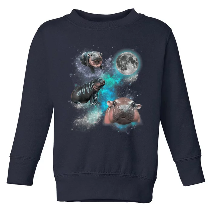 Moo Deng Three Moo Deng Moon Funny Hippo Universe Galaxy Toddler Sweatshirt