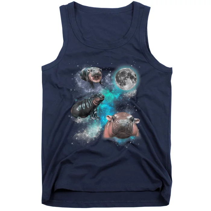 Moo Deng Three Moo Deng Moon Funny Hippo Universe Galaxy Tank Top