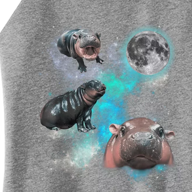 Moo Deng Three Moo Deng Moon Funny Hippo Universe Galaxy Women’s Perfect Tri Rocker Tank