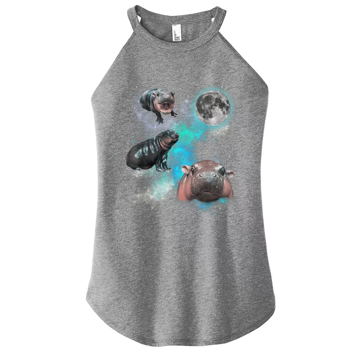 Moo Deng Three Moo Deng Moon Funny Hippo Universe Galaxy Women’s Perfect Tri Rocker Tank