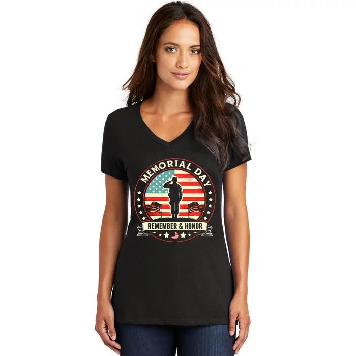 Memorial Day Usa Flag Remember Honor Patriot Women's V-Neck T-Shirt