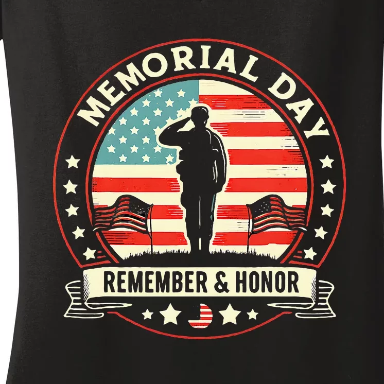 Memorial Day Usa Flag Remember Honor Patriot Women's V-Neck T-Shirt