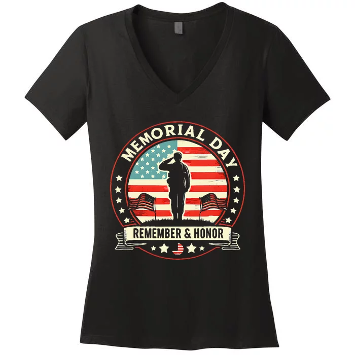 Memorial Day Usa Flag Remember Honor Patriot Women's V-Neck T-Shirt