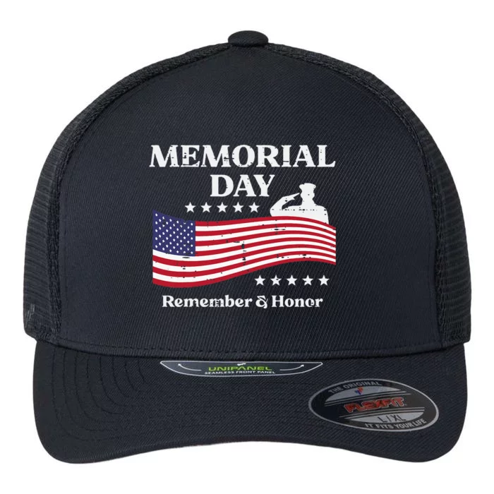 Memorial Day Usa Flag Remember Honor Patriot Flexfit Unipanel Trucker Cap