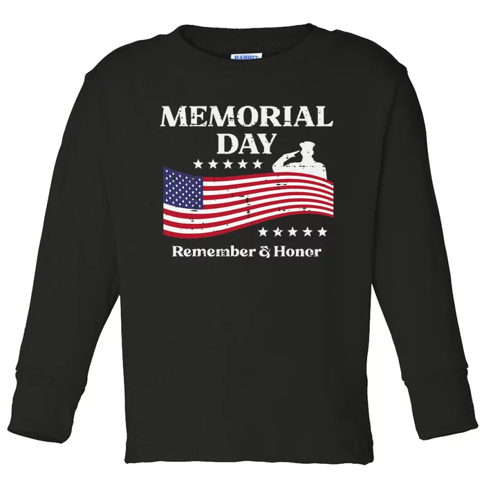 Memorial Day Usa Flag Remember Honor Patriot Toddler Long Sleeve Shirt