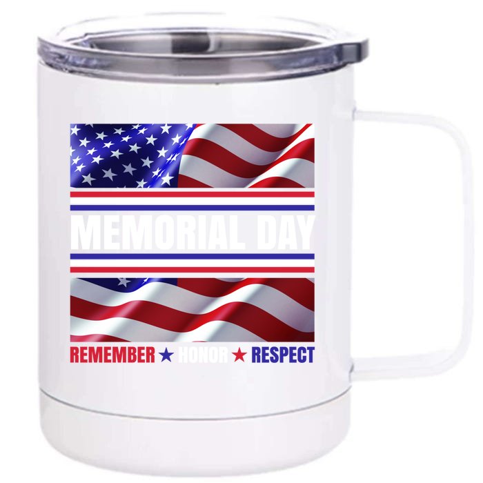 Memorial Day United States Flag Remember Honor Respect Funny Gift Front & Back 12oz Stainless Steel Tumbler Cup