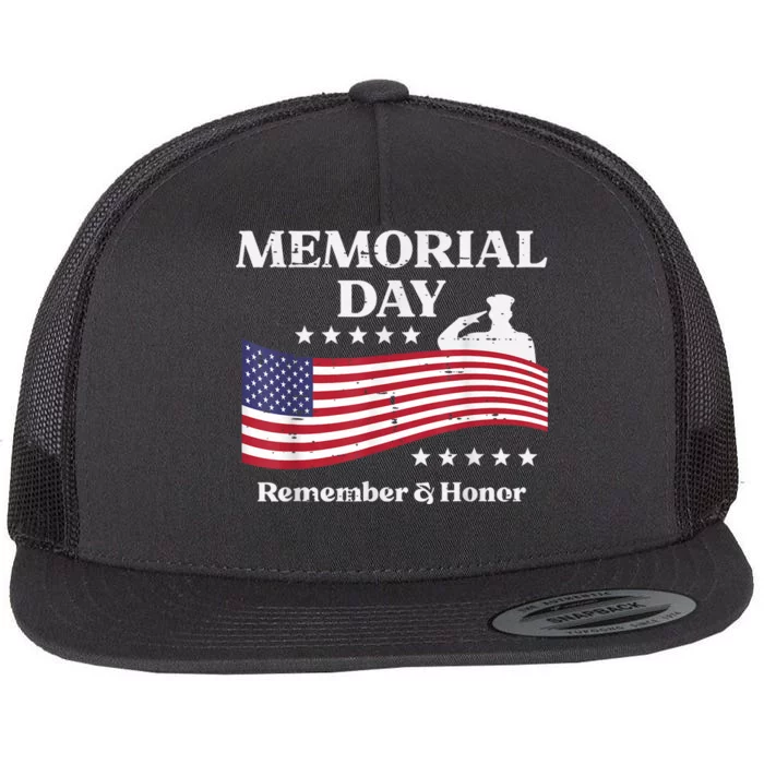 Memorial Day Usa Flag Remember Honor Patriot Flat Bill Trucker Hat