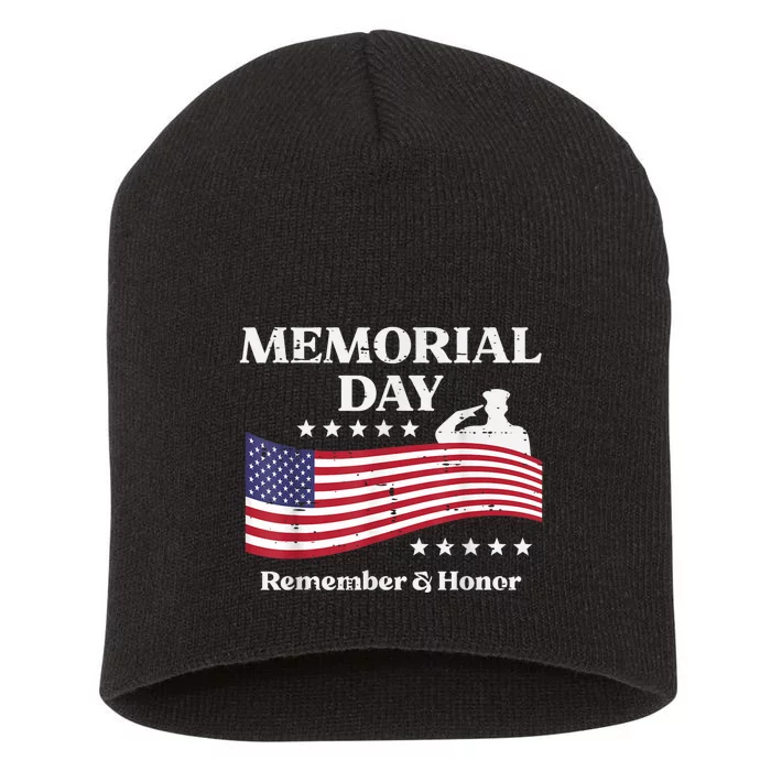 Memorial Day Usa Flag Remember Honor Patriot Short Acrylic Beanie