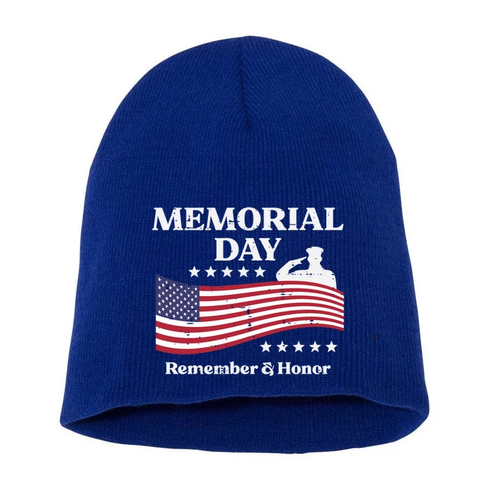 Memorial Day Usa Flag Remember Honor Patriot Funny Gift Short Acrylic Beanie