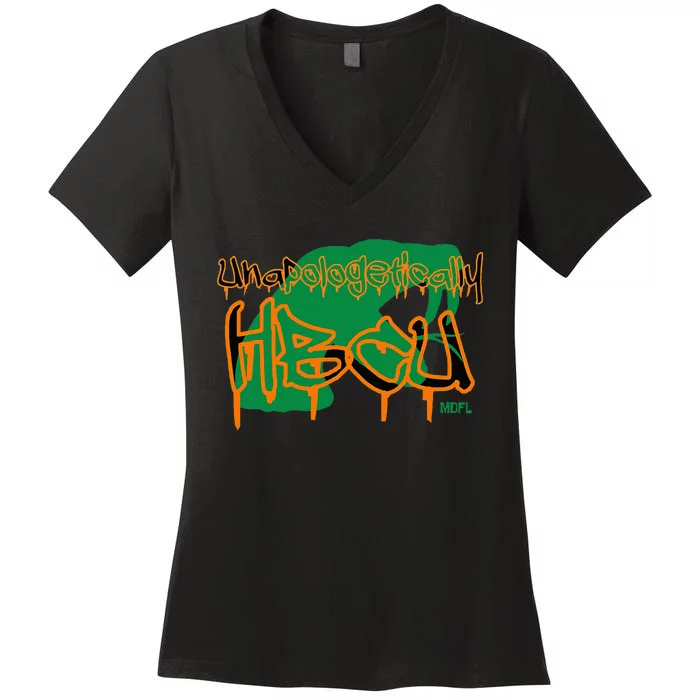 MDFL Designs Unapologetically HBCU FAMU Women's V-Neck T-Shirt