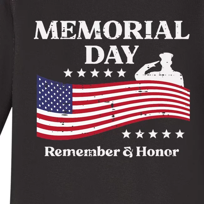 Memorial Day Usa Flag Remember Honor Patriot Baby Long Sleeve Bodysuit